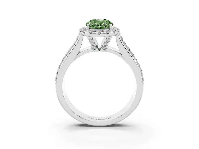 Oval Pavé Engagement Ring Setting for a Fancy Green Lab-Grown Diamond | Wide Three-Row Band | Sterling Silver