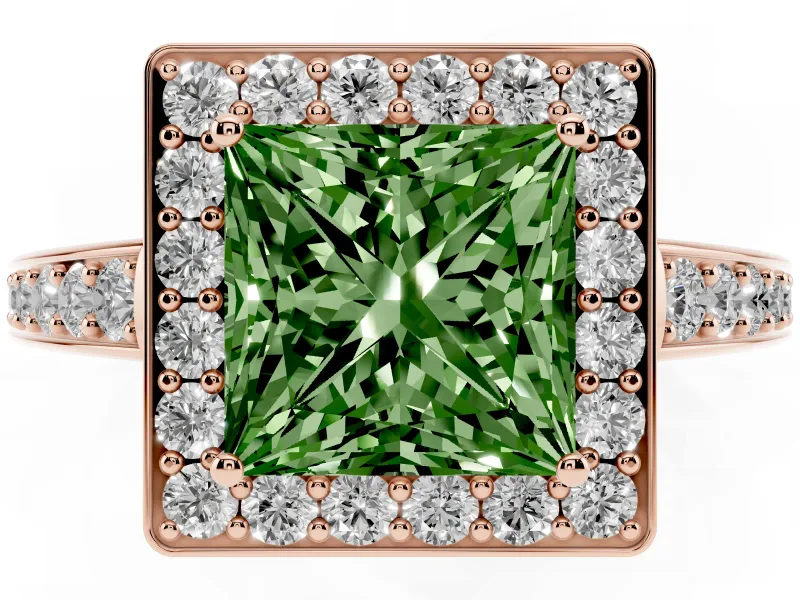 Princess Cut Framed Halo Engagement Ring Setting for a Fancy Green Lab-Grown Diamond | Rose Gold