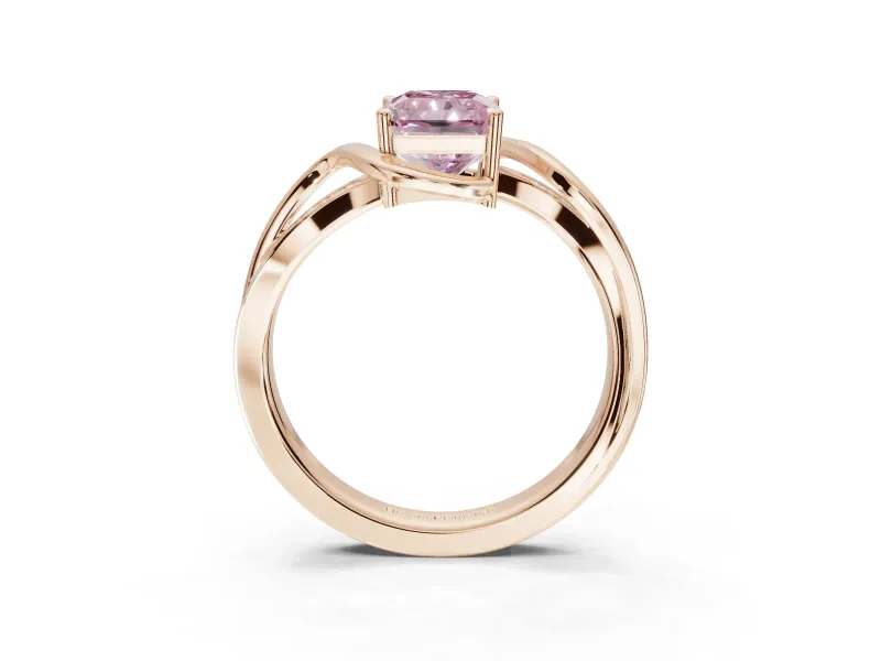 Radiant Cut Bypass Solitaire Engagement Ring Setting for a Fancy Pink Lab-Grown Diamond | Pavé Strands | Rose Gold