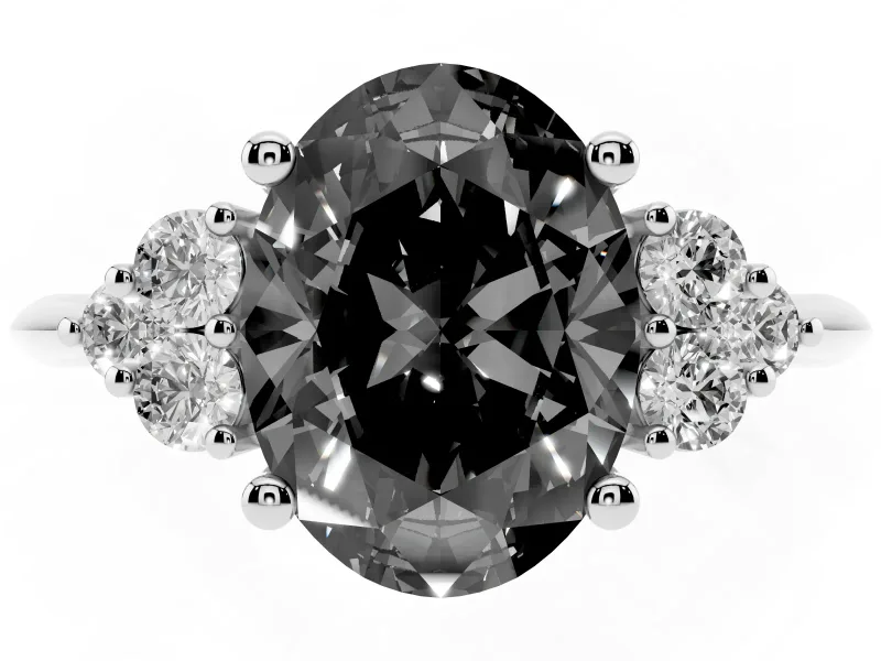 Oval Cluster Accent Engagement Ring Setting for a Black Center | Plain Band | Platinum