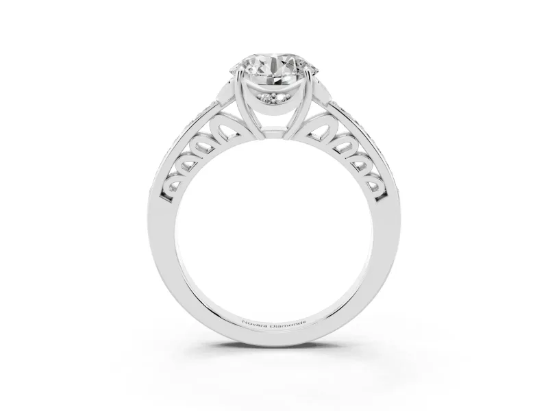 Round Floral Pavé Engagement Ring Setting | Petal Accents | Sterling Silver