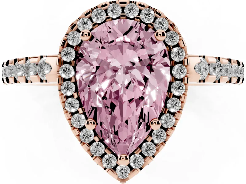 Pear-Shaped Pave Halo Engagement Ring Setting for a Fancy Pink Lab-Grown Diamond | Rose Gold