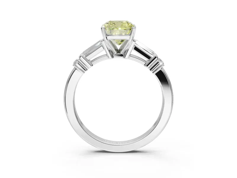 Cushion Cut Tapered Baguette Engagement Ring Setting for a Fancy Yellow Lab-Grown Diamond | Platinum