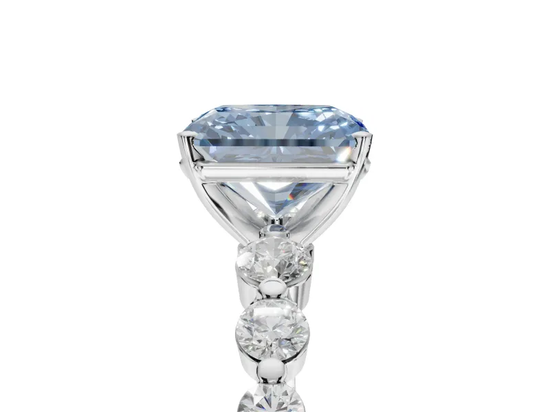 Radiant Cut Graduated Side Stone Engagement Ring Setting for a Fancy Blue Lab-Grown Diamond | Sterling Silver