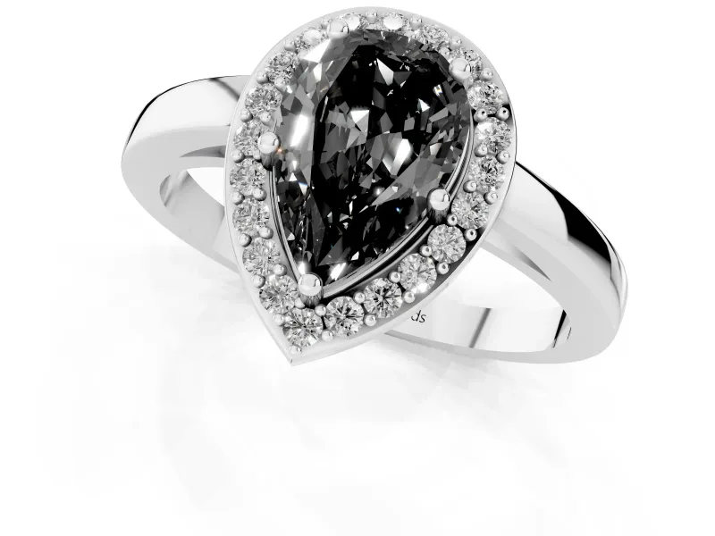Pear-Shaped Thin Halo Engagement Ring Setting for a Black Center | Slim Plain Band | Sterling Silver