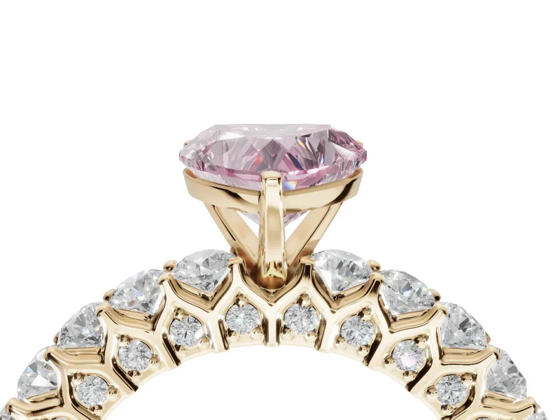 Heart-Shaped Shared Prong Engagement Ring Setting for a Fancy Pink Lab-Grown Diamond | Yellow Gold