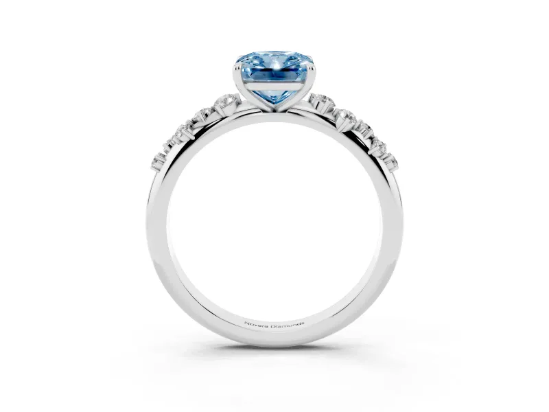 Fancy Blue Radiant Cut Diamond Cluster Solitaire Ring Set in Platinum with Prong Setting