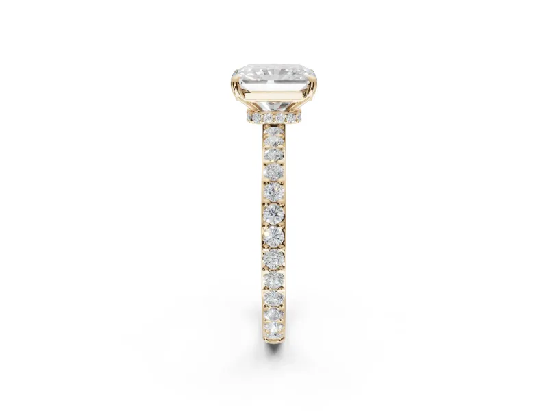 Radiant Cut Hidden Halo Engagement Ring Setting | Yellow Gold