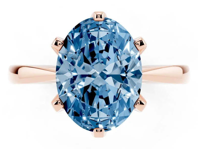 Fancy Blue Oval Cut Diamond Solitaire Engagement Ring Set in Rose gold with Slim Tapered Solitaire Band