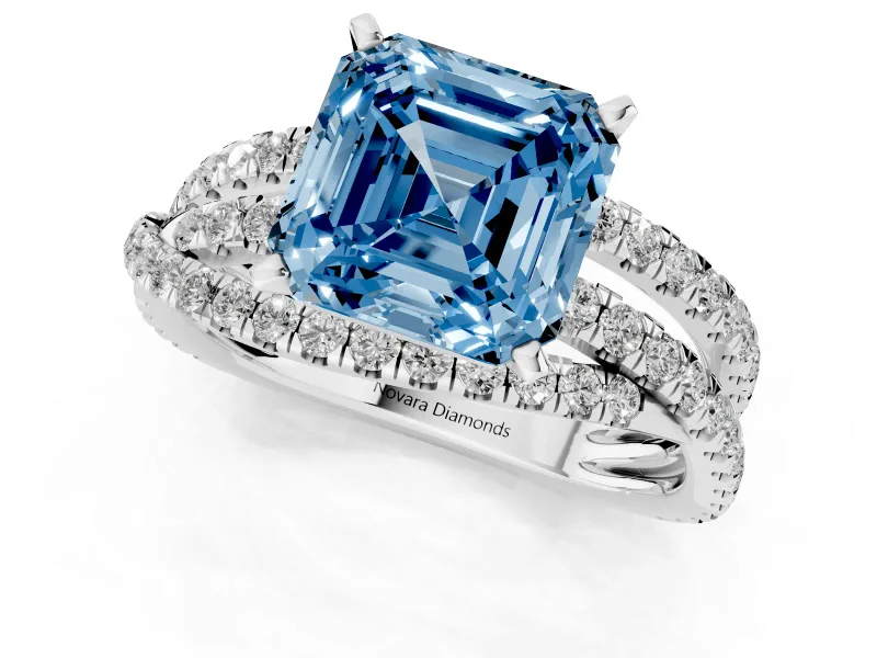 Asscher Cut Twisted Pavé Engagement Ring Setting for a Fancy Blue Lab-Grown Diamond | Sterling Silver