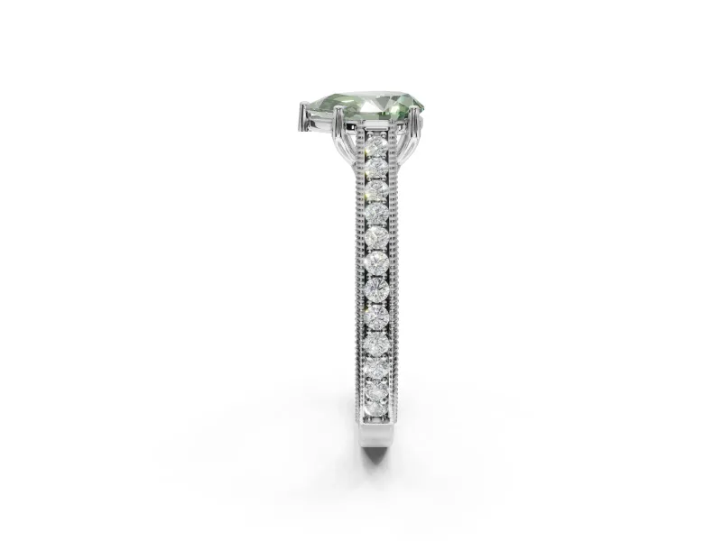 Pear-Shaped Vintage Pavé Engagement Ring Setting for a Fancy Green Lab-Grown Diamond | Sterling Silver
