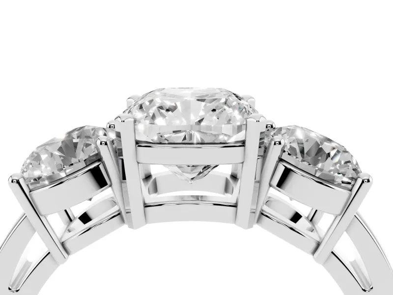 Cushion Cut Three Stone Engagement Ring Setting | Wide Plain Band | White Gold