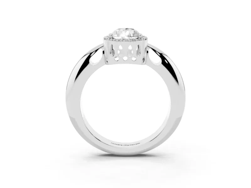 Pear Cut Diamond Halo Engagement Ring Set in Platinum with Plain Split Shank and Prong Setting