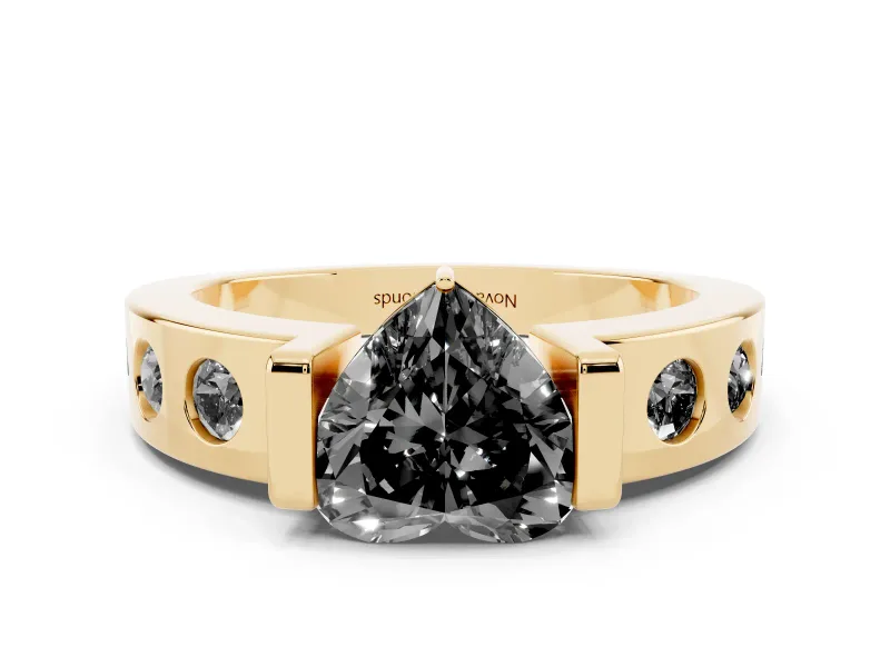 Fancy Black Heart Cut Diamond Channel-Set Band Ring Set in Yellow gold with Bezel Prong Setting