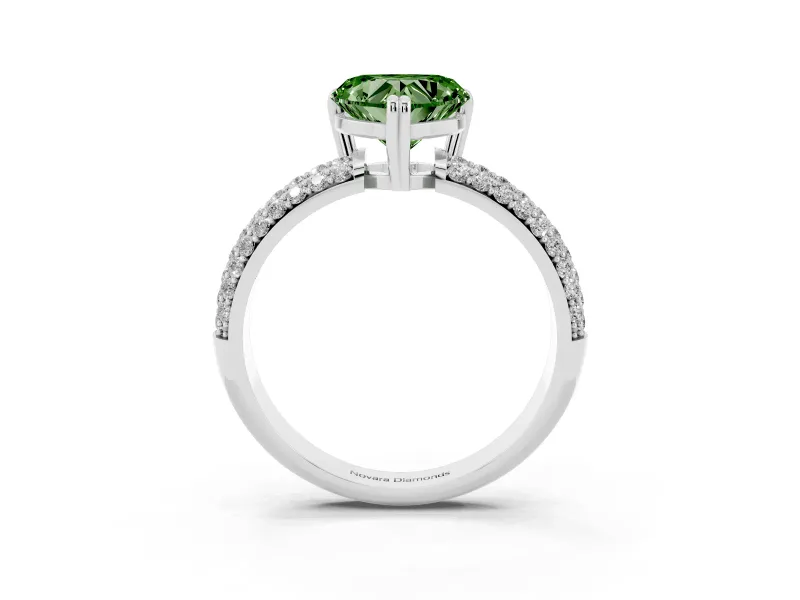 Heart-Shaped Three Row Pave Engagement Ring Setting for a Fancy Green Lab-Grown Diamond | White Gold