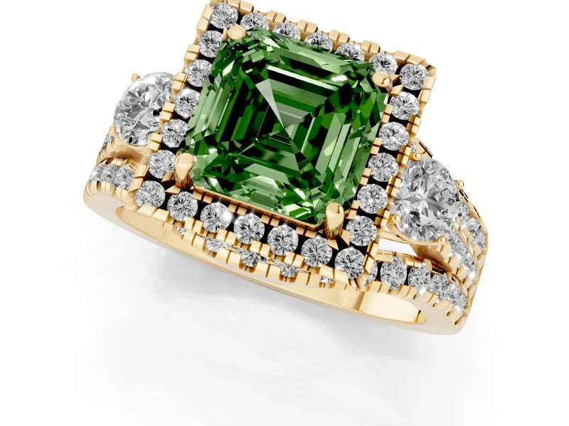 Asscher Cut Halo Engagement Ring Setting for a Fancy Green Lab-Grown Diamond | Yellow Gold - Design NV-24766