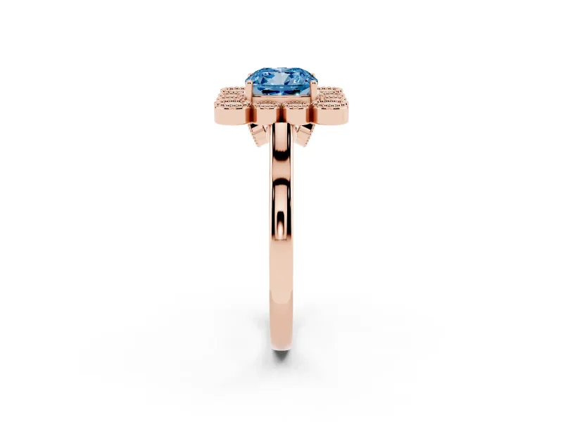 Cushion Cut Milgrain Cluster Halo Engagement Ring Setting for a Fancy Blue Lab-Grown Diamond | Plain Band | Rose Gold