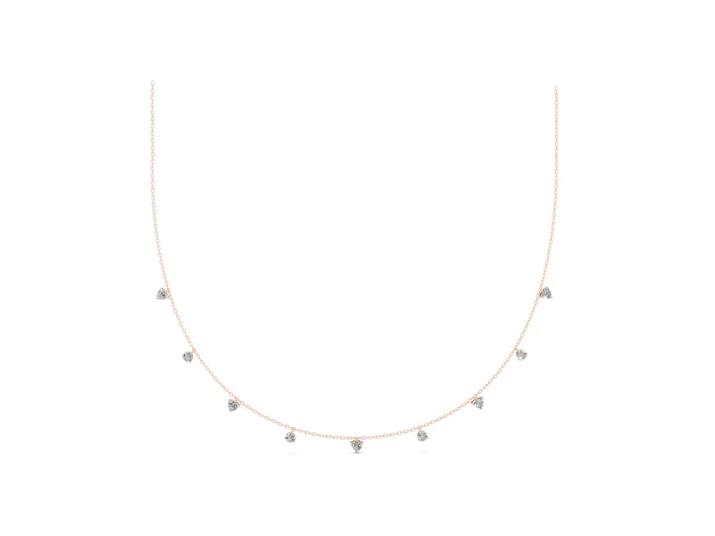 Heart and Round Lab-Grown Diamond Station Necklace | Alternating Stations | Rose Gold