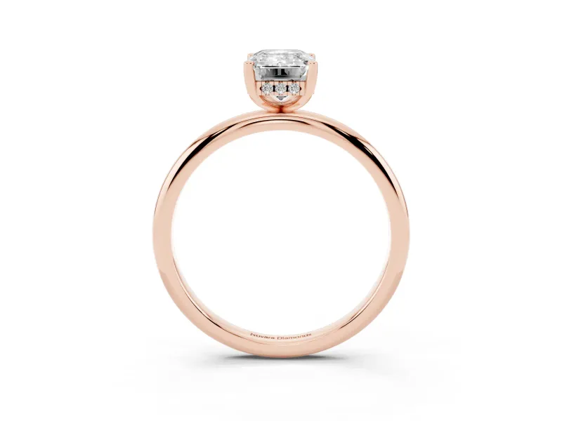 Emerald Cut Micro-Prong Hidden Halo Engagement Ring Setting | Plain Band | Rose Gold