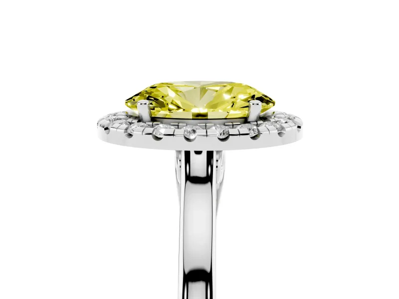 Oval Halo Engagement Ring Setting for a Fancy Yellow Lab-Grown Diamond | Flat Tapered Band | Sterling Silver