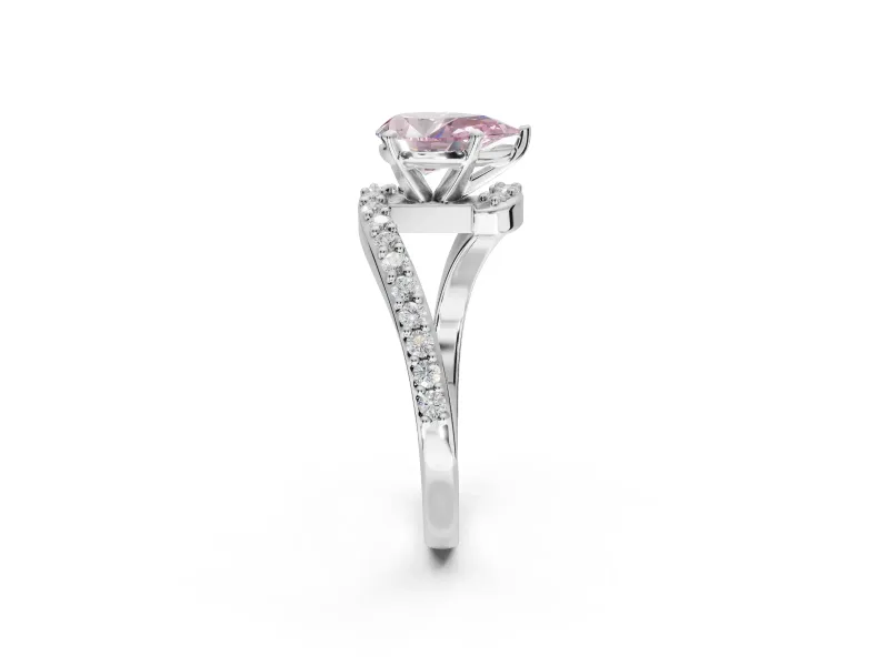 Pear-Shaped Bypass Pavé Engagement Ring Setting for a Fancy Pink Lab-Grown Diamond | Sterling Silver