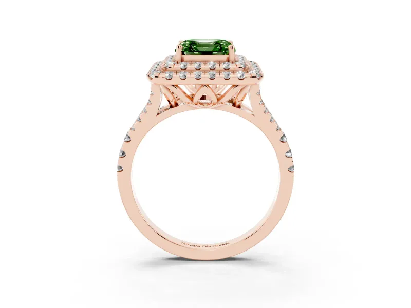 Asscher Cut Halo Split Shank Engagement Ring Setting for a Fancy Green Lab-Grown Diamond | Pavé Strands | Rose Gold