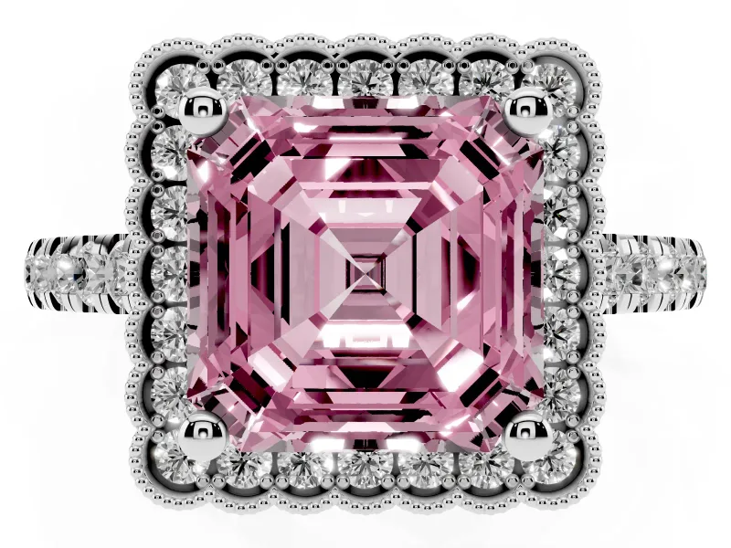 Asscher Cut Halo Engagement Ring Setting for a Fancy Pink Lab-Grown Diamond | Sterling Silver - Design NV-24763