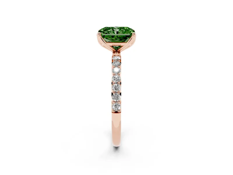Radiant Cut Pave Engagement Ring Setting for a Fancy Green Lab-Grown Diamond | Slim Band | Rose Gold
