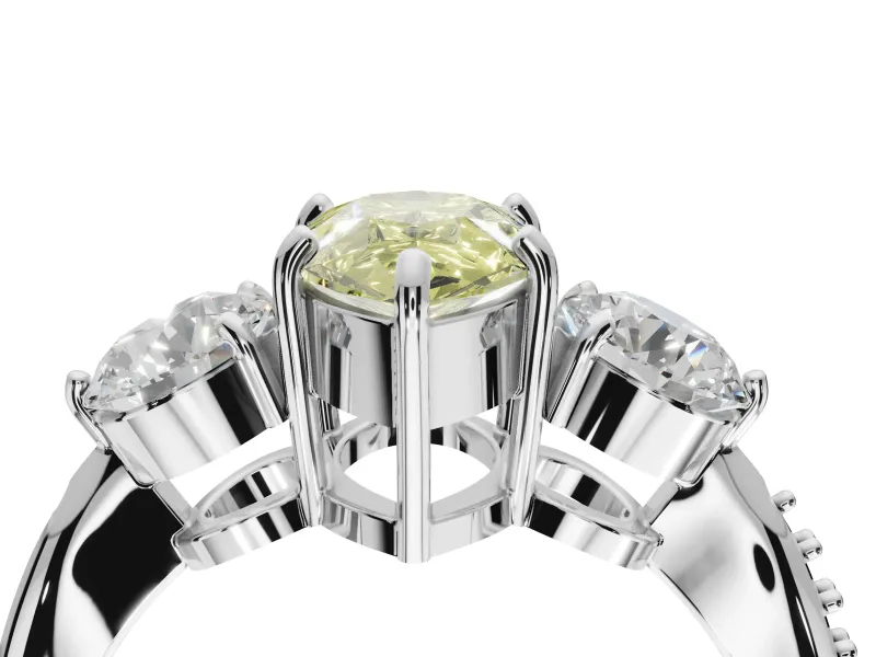 Pear-Shaped Three Stone Engagement Ring Setting for a Fancy Yellow Lab-Grown Diamond | Tapered Pave Band | Platinum