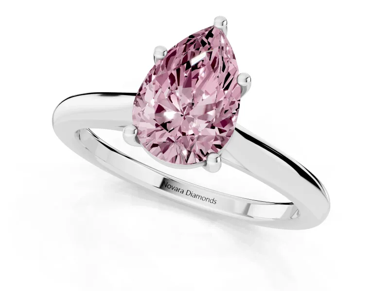 Fancy Pink Pear Cut Diamond Solitaire Ring Set in Silver with Cathedral Band and Prong Setting
