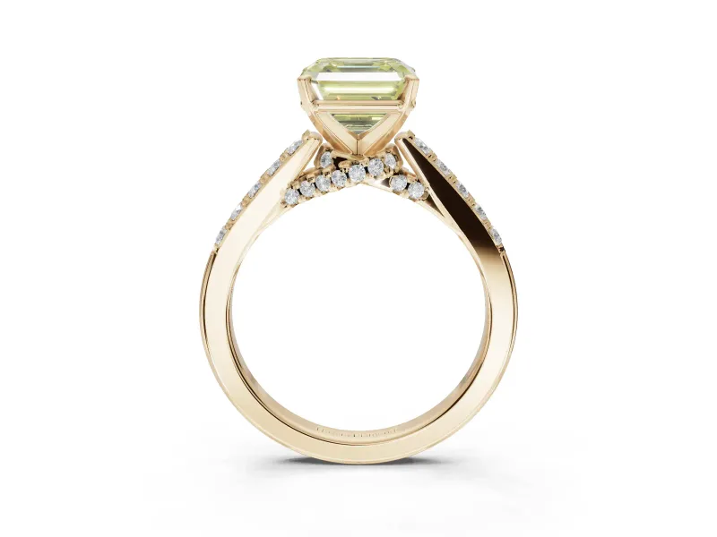 Asscher Cut Pavé Engagement Ring Setting for a Fancy Yellow Lab-Grown Diamond | Crossover Gallery | Yellow Gold