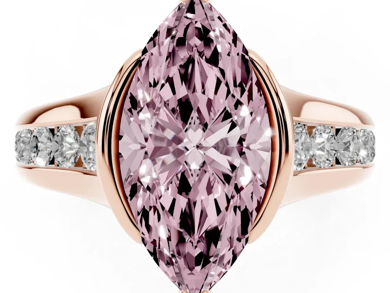 Marquise Half Bezel Engagement Ring Setting for a Fancy Pink Lab-Grown Diamond | Rose Gold
