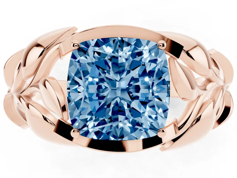 Cushion Cut Leaf Bypass Engagement Ring Setting for a Fancy Blue Lab-Grown Diamond | Rose Gold