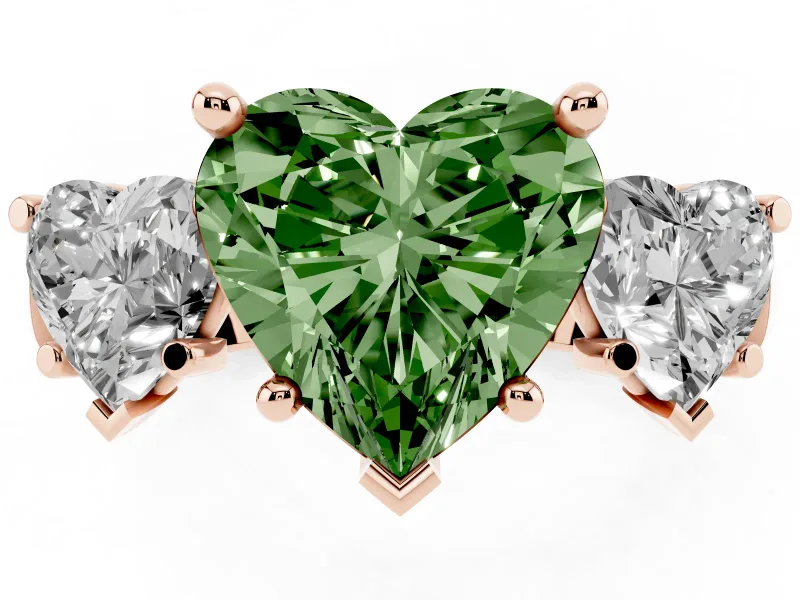 Heart-Shaped Three Stone Engagement Ring Setting for a Fancy Green Lab-Grown Diamond | Plain Squared Band | Rose Gold