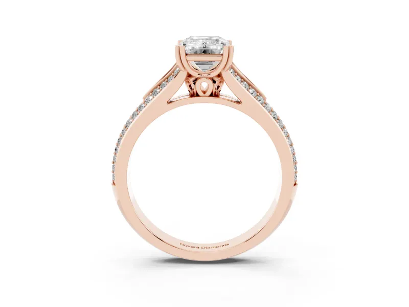 Emerald Cut Pave Split Shank Engagement Ring Setting | Double Claw Prongs | Rose Gold