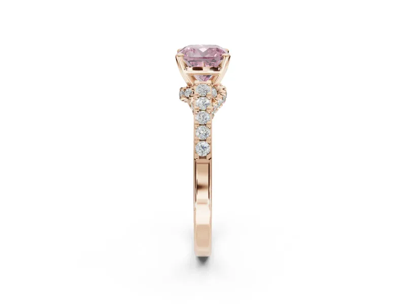 Cushion Cut Pavé Solitaire Engagement Ring Setting for a Fancy Pink Lab-Grown Diamond | Crossover Gallery | Rose Gold