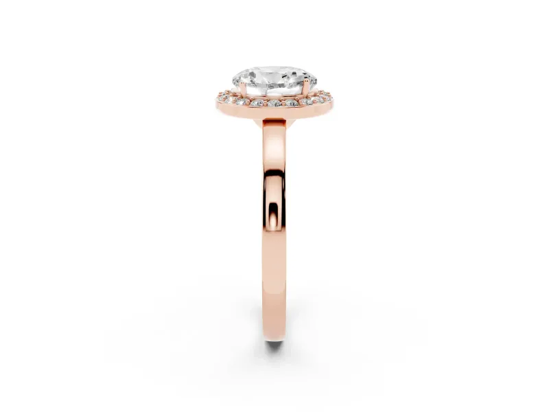 Round Cut Diamond Halo Ring Set in Rose gold with Solitaire Band and Prong Setting