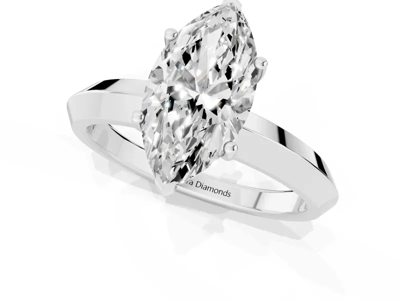 Marquise Cut Diamond Solitaire Engagement Ring Set in Silver with Flat Band and Prong Setting