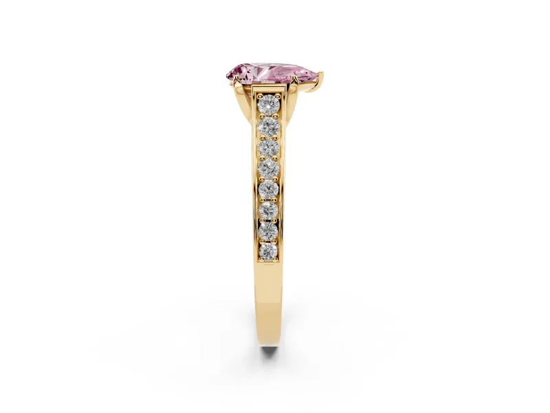 Pear-Shaped Graduated Pavé Engagement Ring Setting for a Fancy Pink Lab-Grown Diamond | Yellow Gold