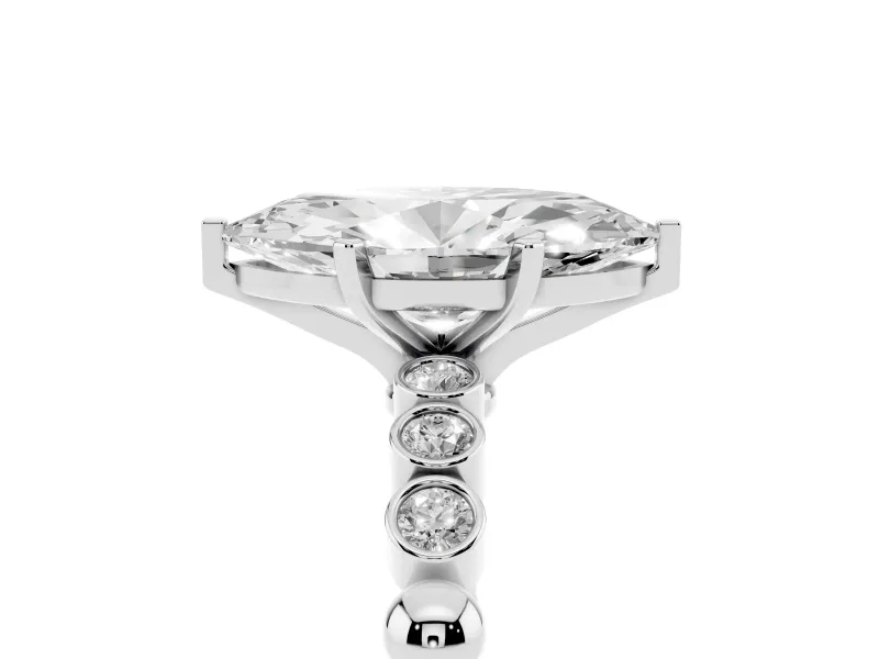 Marquise Beaded Solitaire Engagement Ring Setting | Bezel Accents | White Gold