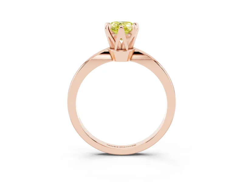 Fancy Yellow Pear Cut Diamond Solitaire Engagement Ring Set in Rose gold with Slim Tapered Solitaire Band