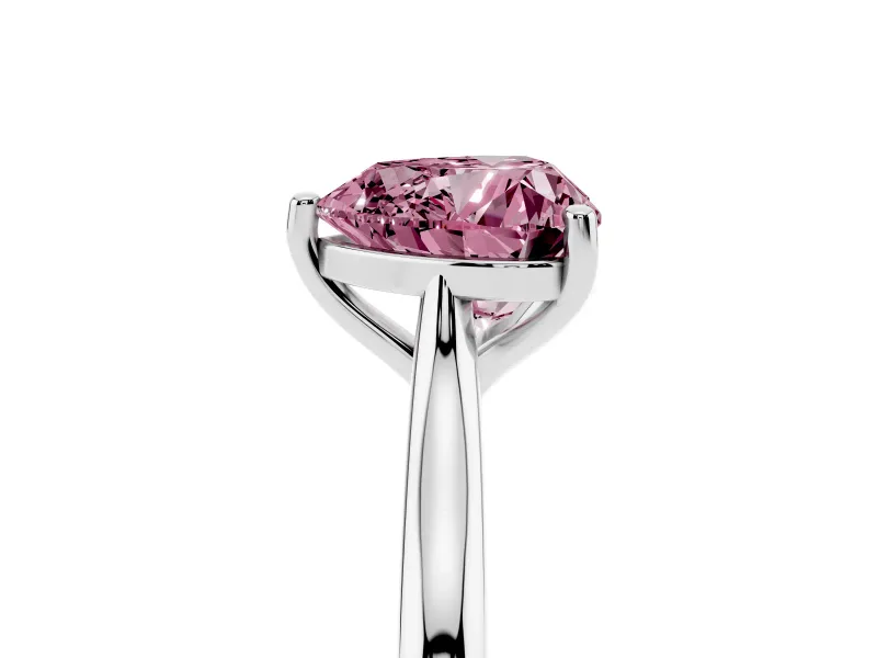 Fancy Pink Heart Cut Diamond Solitaire Ring Set in Platinum with Cathedral Band and Prong Setting