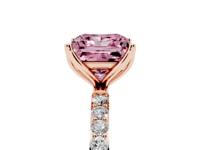 Princess Cut Pave Engagement Ring Setting for a Fancy Pink Lab-Grown Diamond | Slim Band | Rose Gold