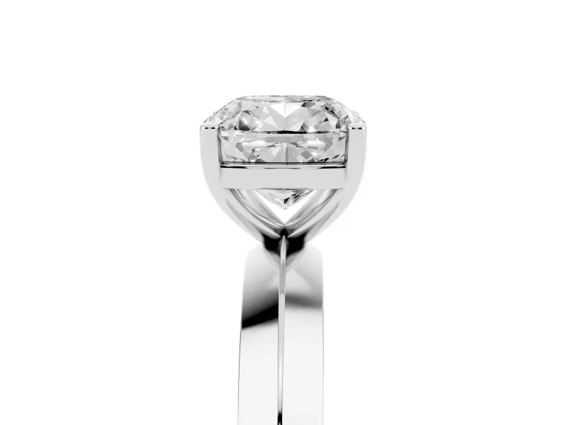Cushion Cut Diamond Solitaire Engagement Ring Set in Silver with Flat Band and Prong Setting