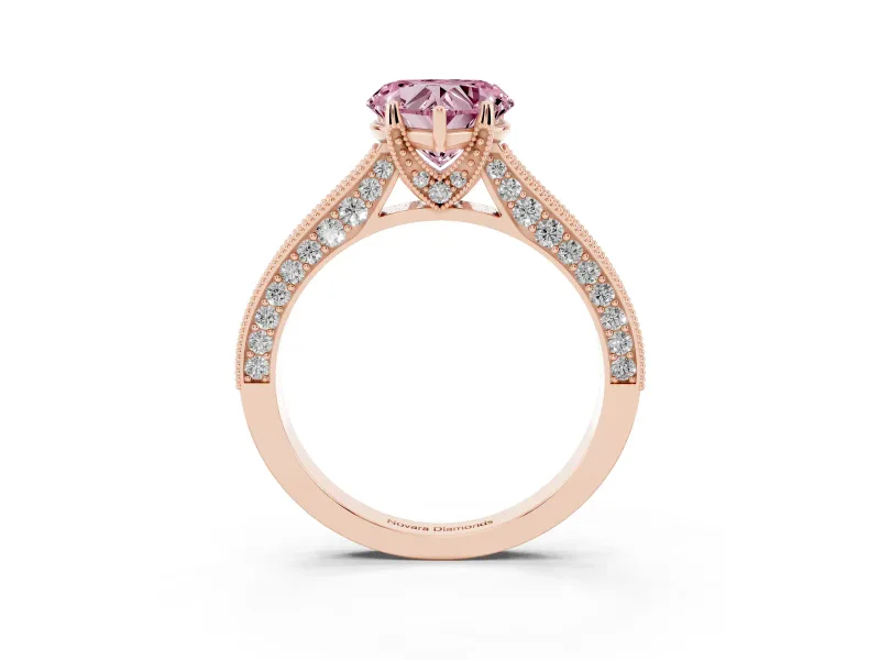 Heart-Shaped Hidden Halo Engagement Ring Setting for a Fancy Pink Lab-Grown Diamond | Milgrain Pave | Rose Gold