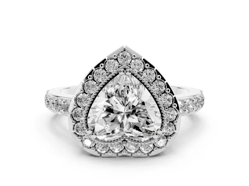 Heart Cut Diamond Halo Ring Set in Platinum with Pavé Shank and Prong Setting