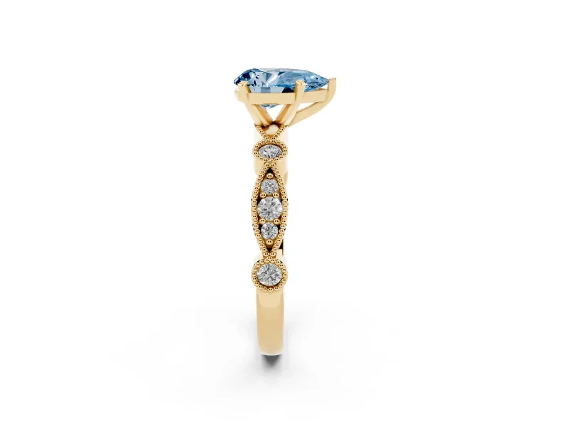 Pear-Shaped Vintage Milgrain Engagement Ring Setting for a Fancy Blue Lab-Grown Diamond | Bezel Accents | Yellow Gold