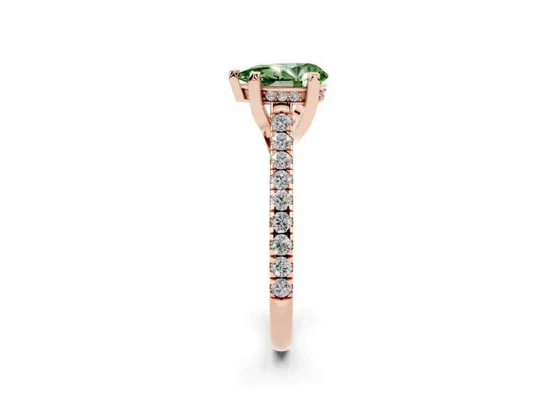 Pear-Shaped Hidden Halo Pave Engagement Ring Setting for a Fancy Green Lab-Grown Diamond | Claw Prongs | Rose Gold