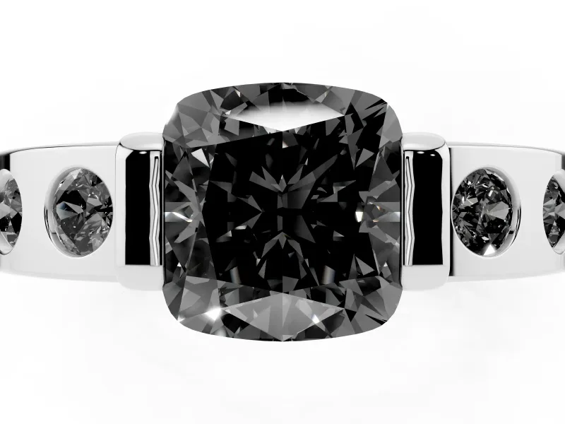 Cushion Cut Tension Style Engagement Ring Setting for a Black Center | Sterling Silver