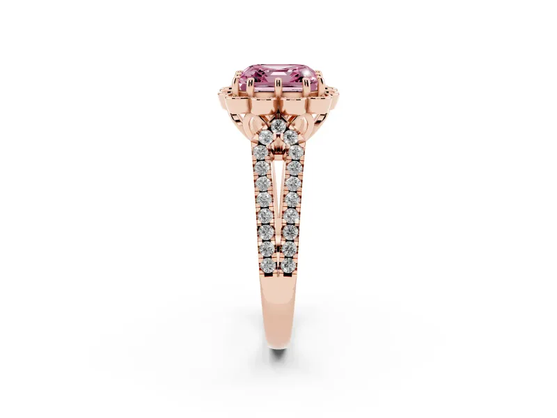 Asscher Cut Floral Halo Engagement Ring Setting for a Fancy Pink Lab-Grown Diamond | Pavé Split Shank | Rose Gold